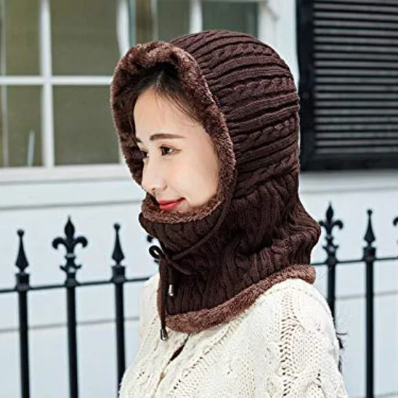 Winter Fleece Lined Knit Balaclava Beanie Hat Pompom Ski Snow Warm - Picture 5 of 7